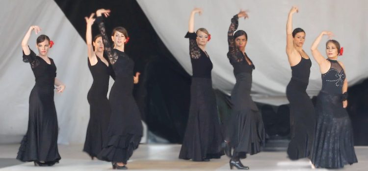 PALOS FLAMENCOS: TANGOS DE MALAGA Our Students performing a "Tangos de Malaga" at the Nova Multifest. Choreography: Maria Osende. From left to right: Brigitte, Audrey, Lindsay, Marina, Audrey, Janice, Ruth